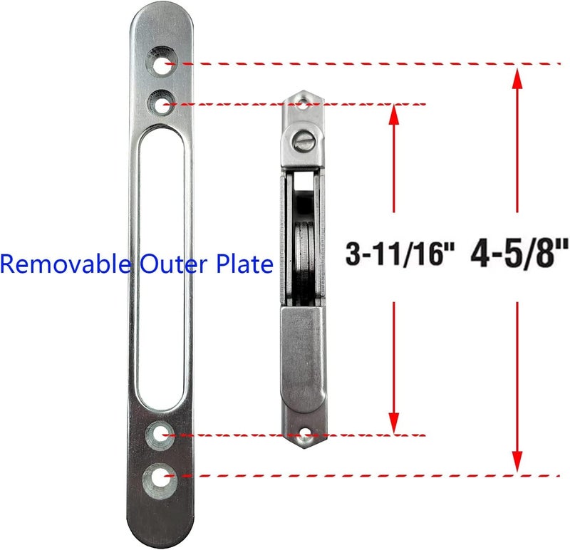 HauSun Mortise Lock with 45 Degree Keyway and Round Faceplate,Adjustable,Spring-Loaded Hook Latch Replacement for Sliding Patio Doors Constructed of Wood, Aluminum and Vinyl, 4-5/8"" - Image 3
